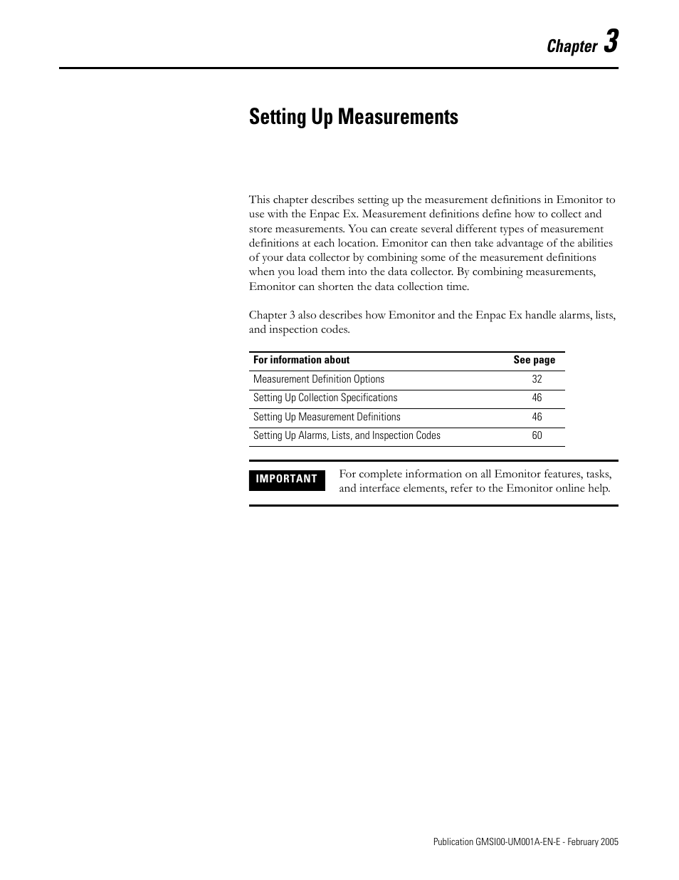 Setting up measurements, Chapter 3, Chapter | Rockwell Automation 441-PEN25 Enpac Ex Data Collector User Manual | Page 37 / 147