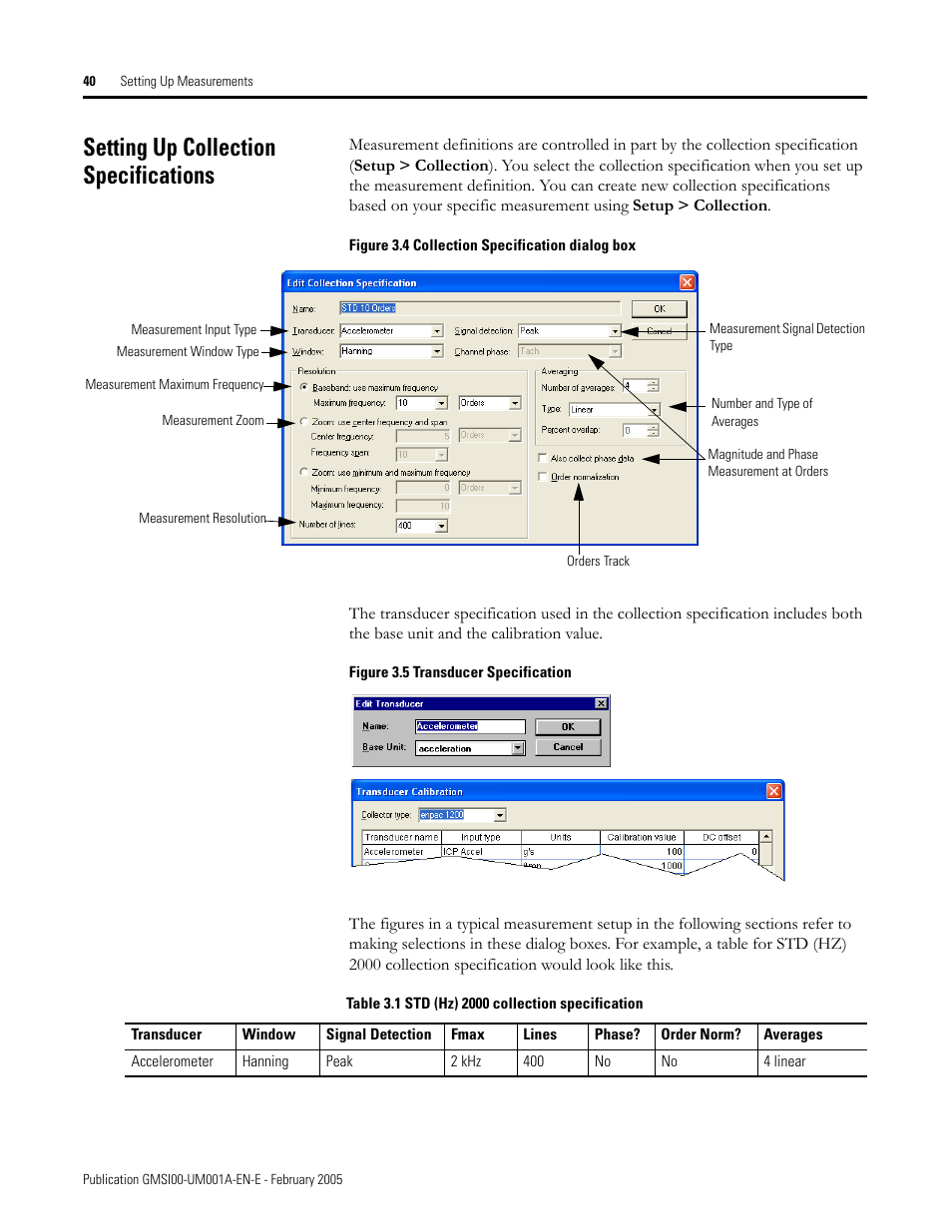 Setting up collection specifications | Rockwell Automation 441-PEN25 Enpac Ex Data Collector User Manual | Page 46 / 147