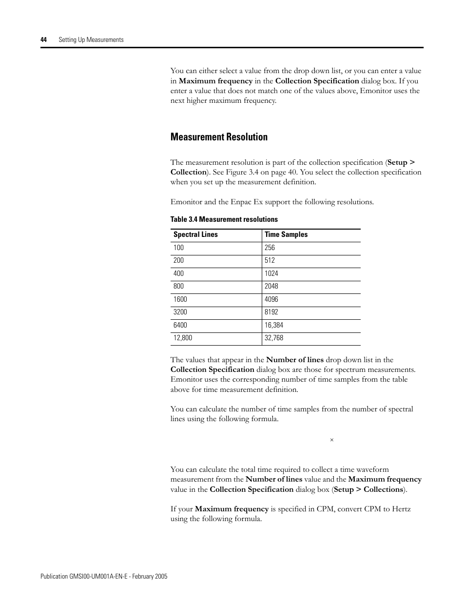 Measurement resolution | Rockwell Automation 441-PEN25 Enpac Ex Data Collector User Manual | Page 50 / 147