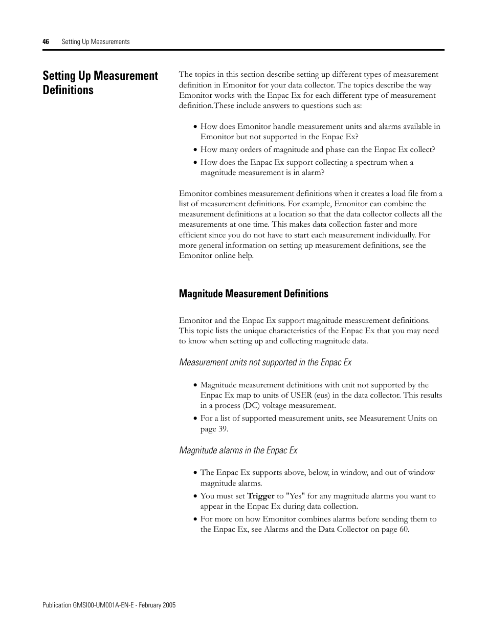 Setting up measurement definitions, Magnitude measurement definitions | Rockwell Automation 441-PEN25 Enpac Ex Data Collector User Manual | Page 52 / 147