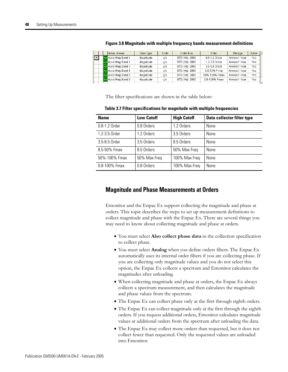 Magnitude and phase measurements at orders | Rockwell Automation 441-PEN25 Enpac Ex Data Collector User Manual | Page 54 / 147