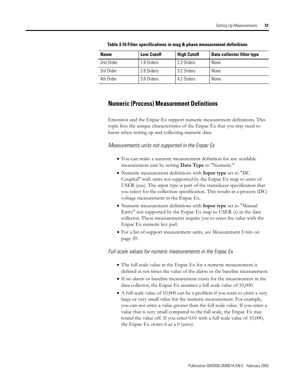 Numeric (process) measurement definitions | Rockwell Automation 441-PEN25 Enpac Ex Data Collector User Manual | Page 57 / 147