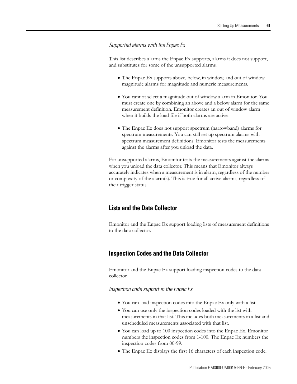 Lists and the data collector, Inspection codes and the data collector | Rockwell Automation 441-PEN25 Enpac Ex Data Collector User Manual | Page 67 / 147