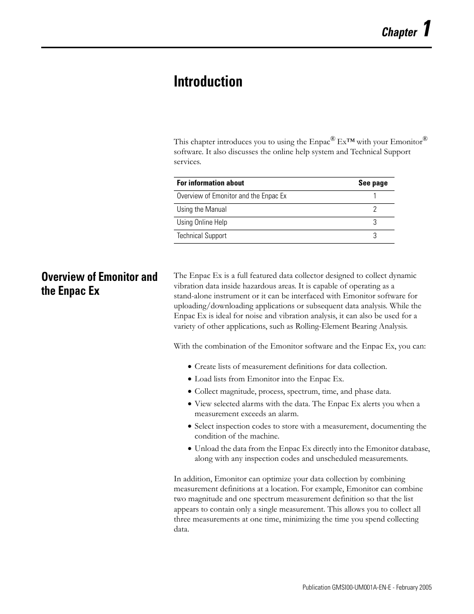 Introduction, Overview of emonitor and the enpac ex, Apter 1 | Chapter | Rockwell Automation 441-PEN25 Enpac Ex Data Collector User Manual | Page 7 / 147
