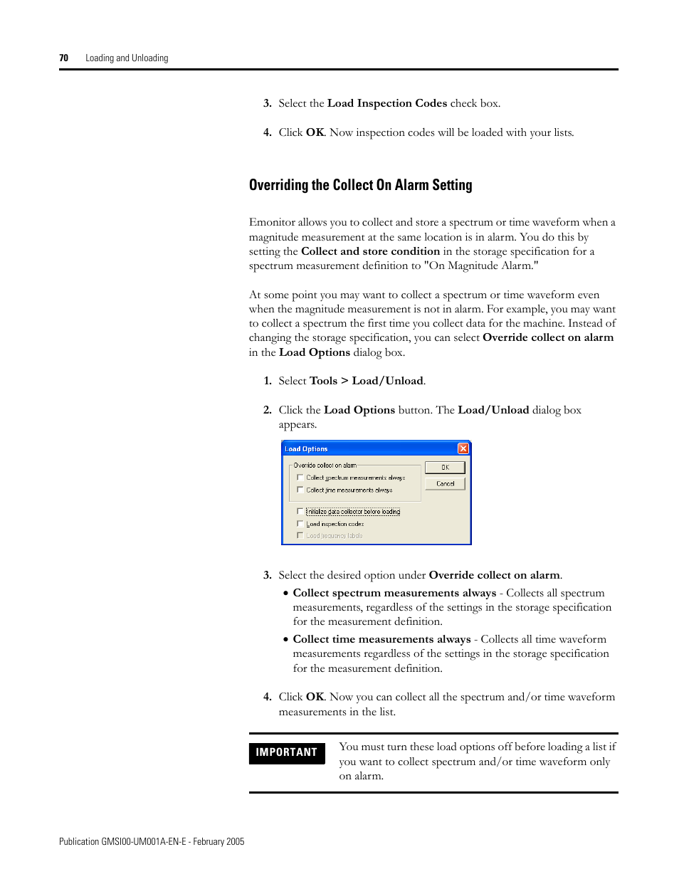 Overriding the collect on alarm setting | Rockwell Automation 441-PEN25 Enpac Ex Data Collector User Manual | Page 76 / 147