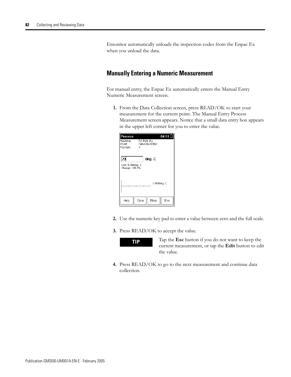 Manually entering a numeric measurement | Rockwell Automation 441-PEN25 Enpac Ex Data Collector User Manual | Page 88 / 147