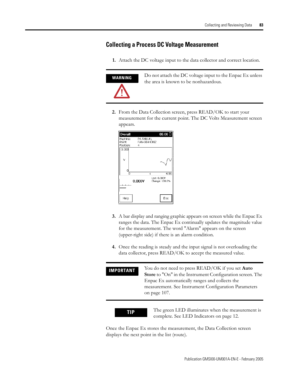 Collecting a process dc voltage measurement | Rockwell Automation 441-PEN25 Enpac Ex Data Collector User Manual | Page 89 / 147