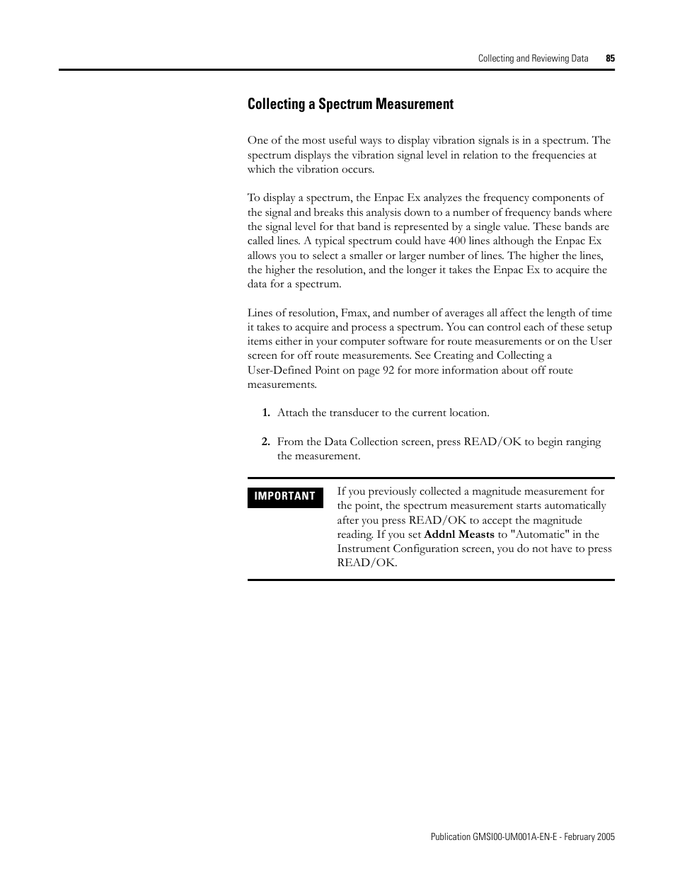 Collecting a spectrum measurement | Rockwell Automation 441-PEN25 Enpac Ex Data Collector User Manual | Page 91 / 147