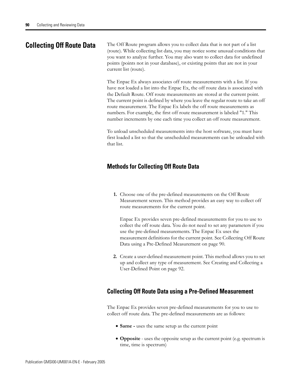 Collecting off route data, Methods for collecting off route data | Rockwell Automation 441-PEN25 Enpac Ex Data Collector User Manual | Page 96 / 147