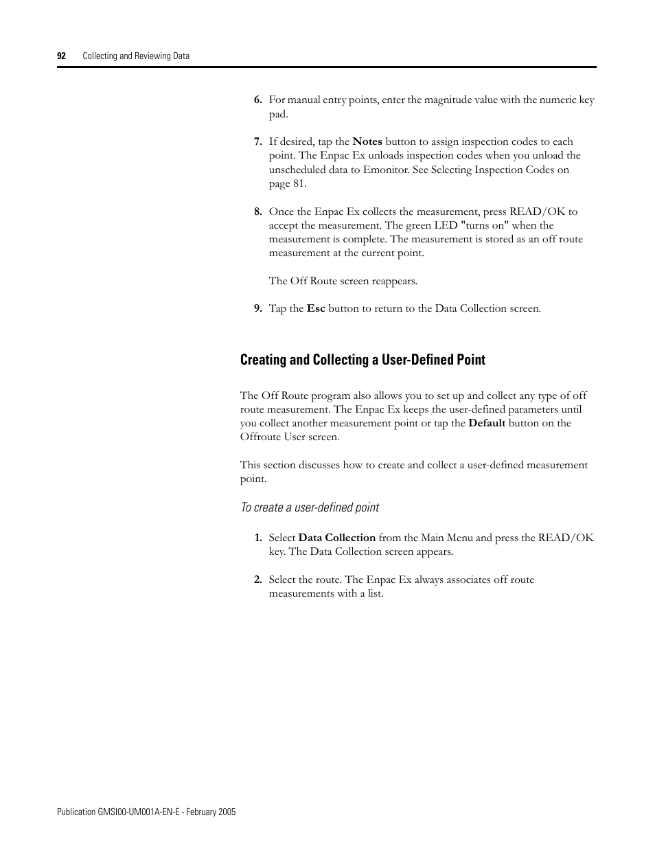 Creating and collecting a user-defined point | Rockwell Automation 441-PEN25 Enpac Ex Data Collector User Manual | Page 98 / 147