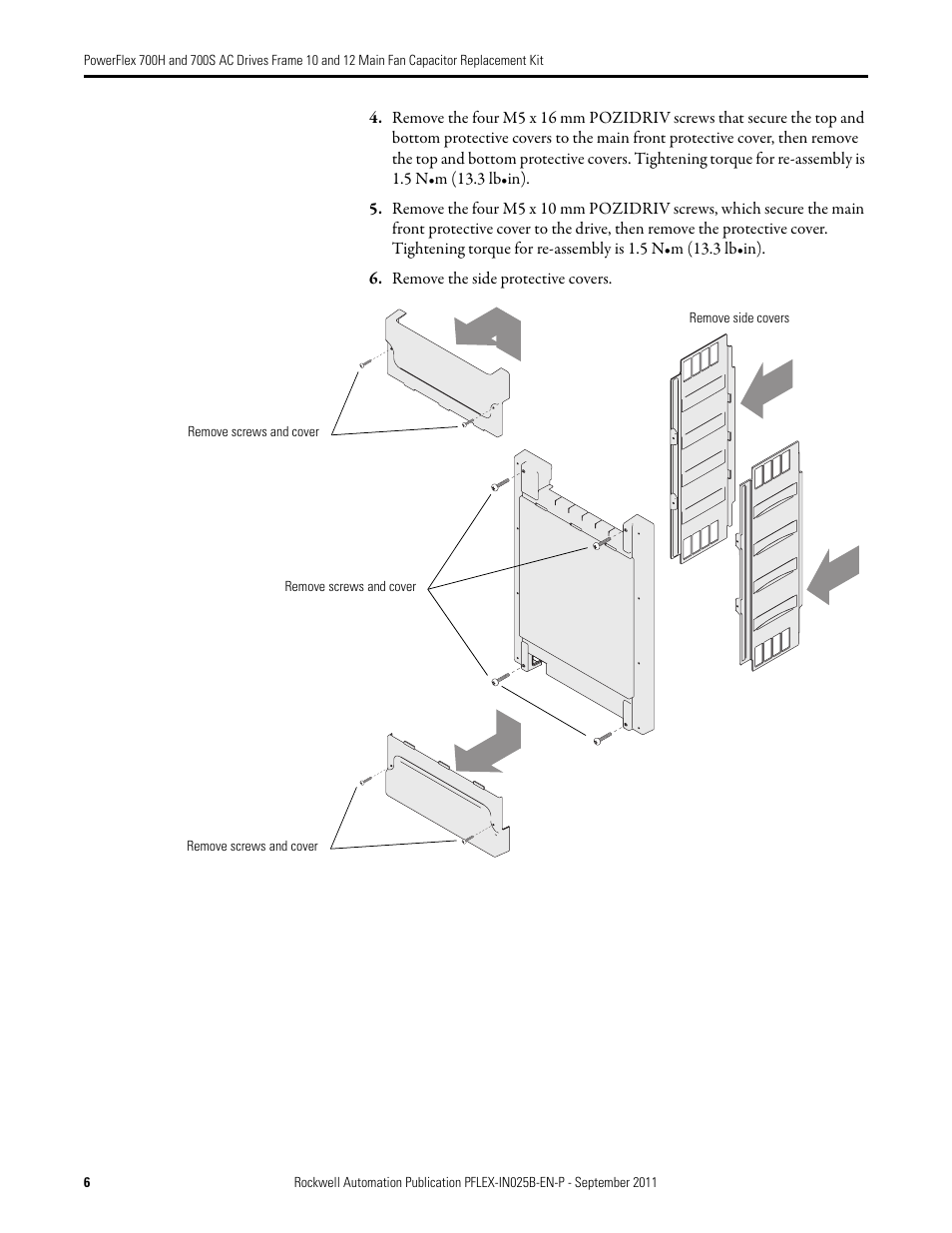 Rockwell Automation 20D PowerFlex 700H/700S AC Drives Frame 10 & 12 Main Fan Capacitor Replacement Kit User Manual | Page 6 / 12