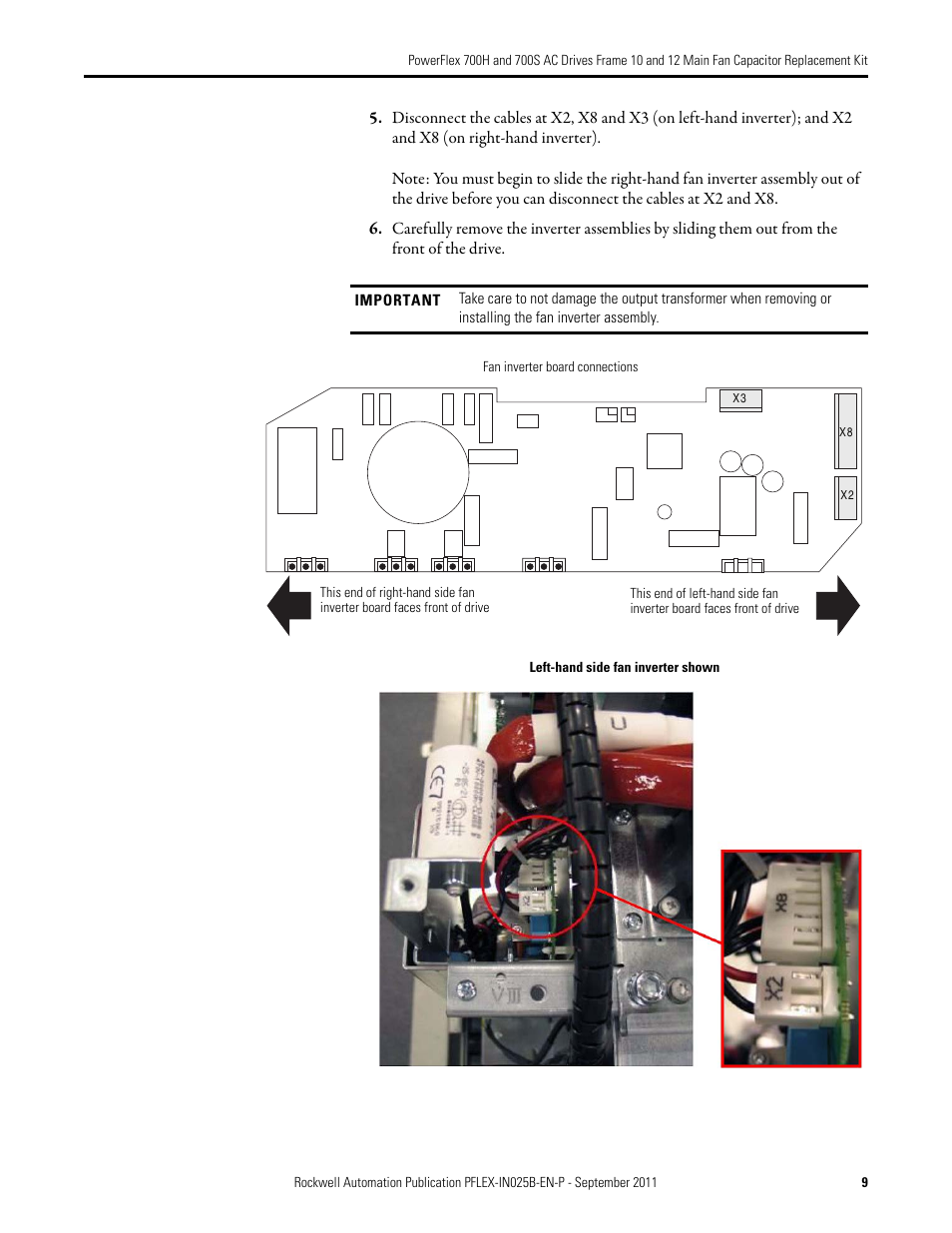 Rockwell Automation 20D PowerFlex 700H/700S AC Drives Frame 10 & 12 Main Fan Capacitor Replacement Kit User Manual | Page 9 / 12