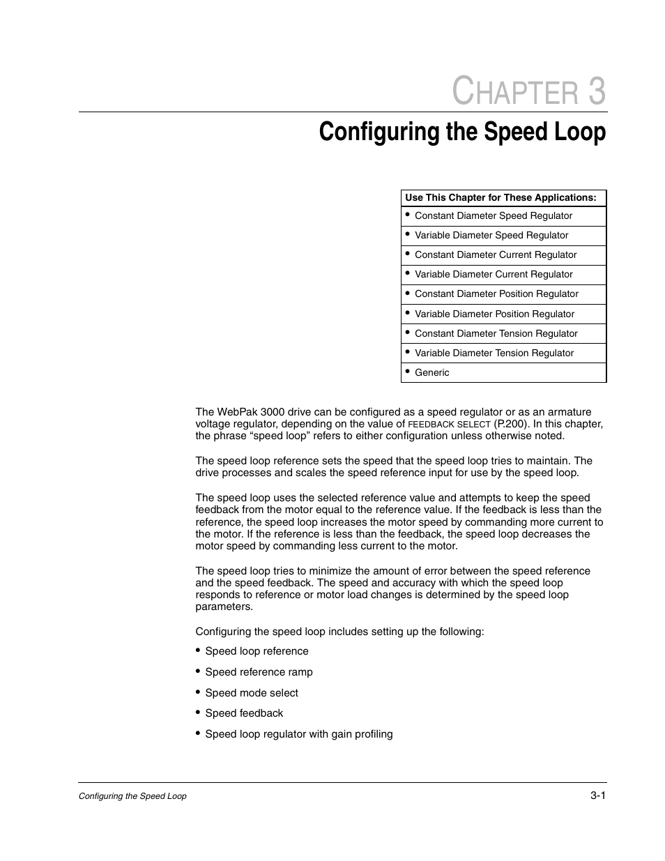 Configuring the speed loop, Hapter | Rockwell Automation WebPak 3000  DC Drive Application Workbook Version 1.1 User Manual | Page 11 / 108