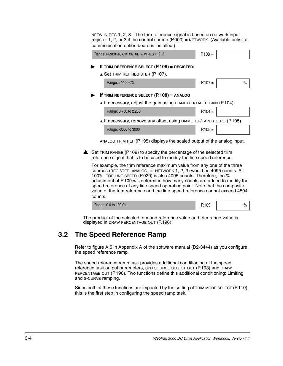 The speed reference ramp, 2 the speed reference ramp | Rockwell Automation WebPak 3000  DC Drive Application Workbook Version 1.1 User Manual | Page 14 / 108