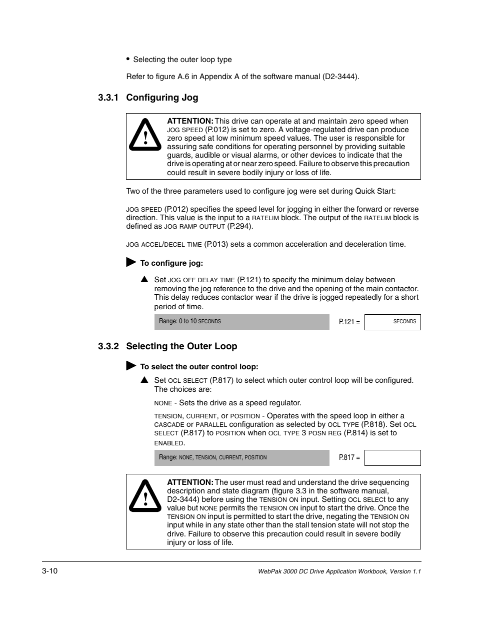 1 configuring jog, 2 selecting the outer loop þ | Rockwell Automation WebPak 3000  DC Drive Application Workbook Version 1.1 User Manual | Page 20 / 108