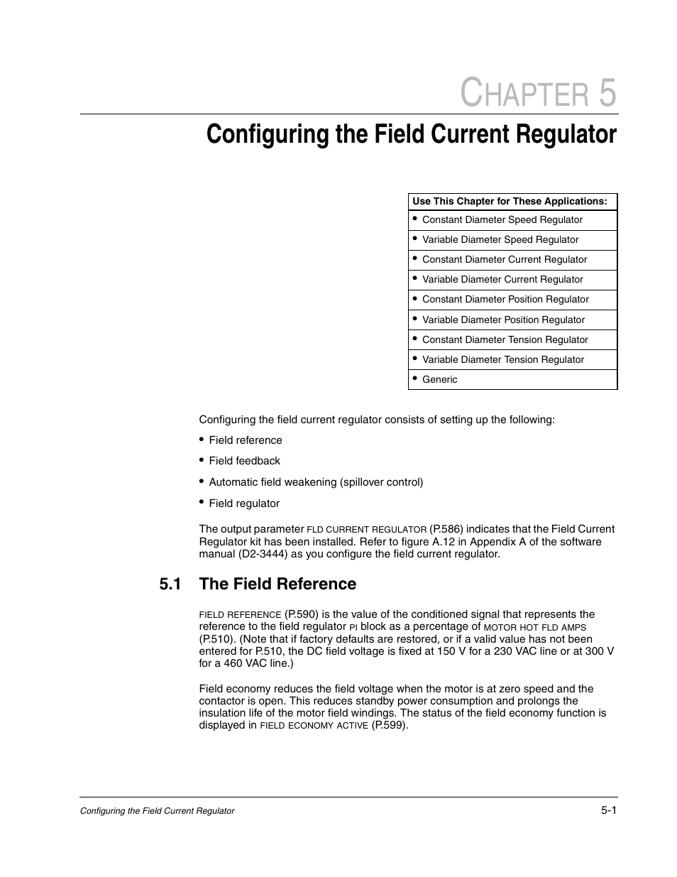 Configuring the field current regulator, The field reference, Hapter | 1 the field reference | Rockwell Automation WebPak 3000  DC Drive Application Workbook Version 1.1 User Manual | Page 35 / 108