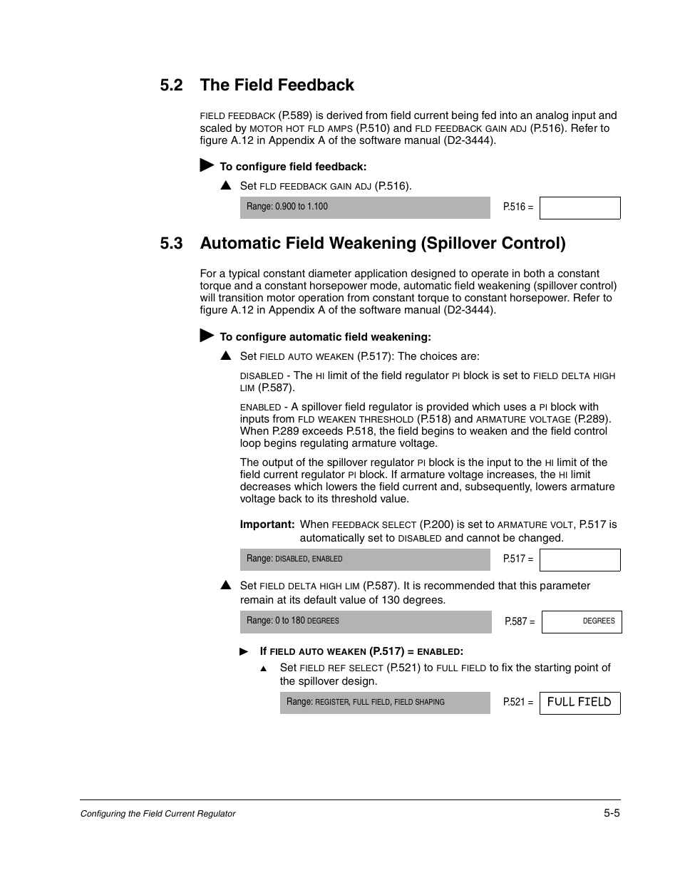 The field feedback, Automatic field weakening (spillover control), 2 the field feedback | 3 automatic field weakening (spillover control) | Rockwell Automation WebPak 3000  DC Drive Application Workbook Version 1.1 User Manual | Page 39 / 108