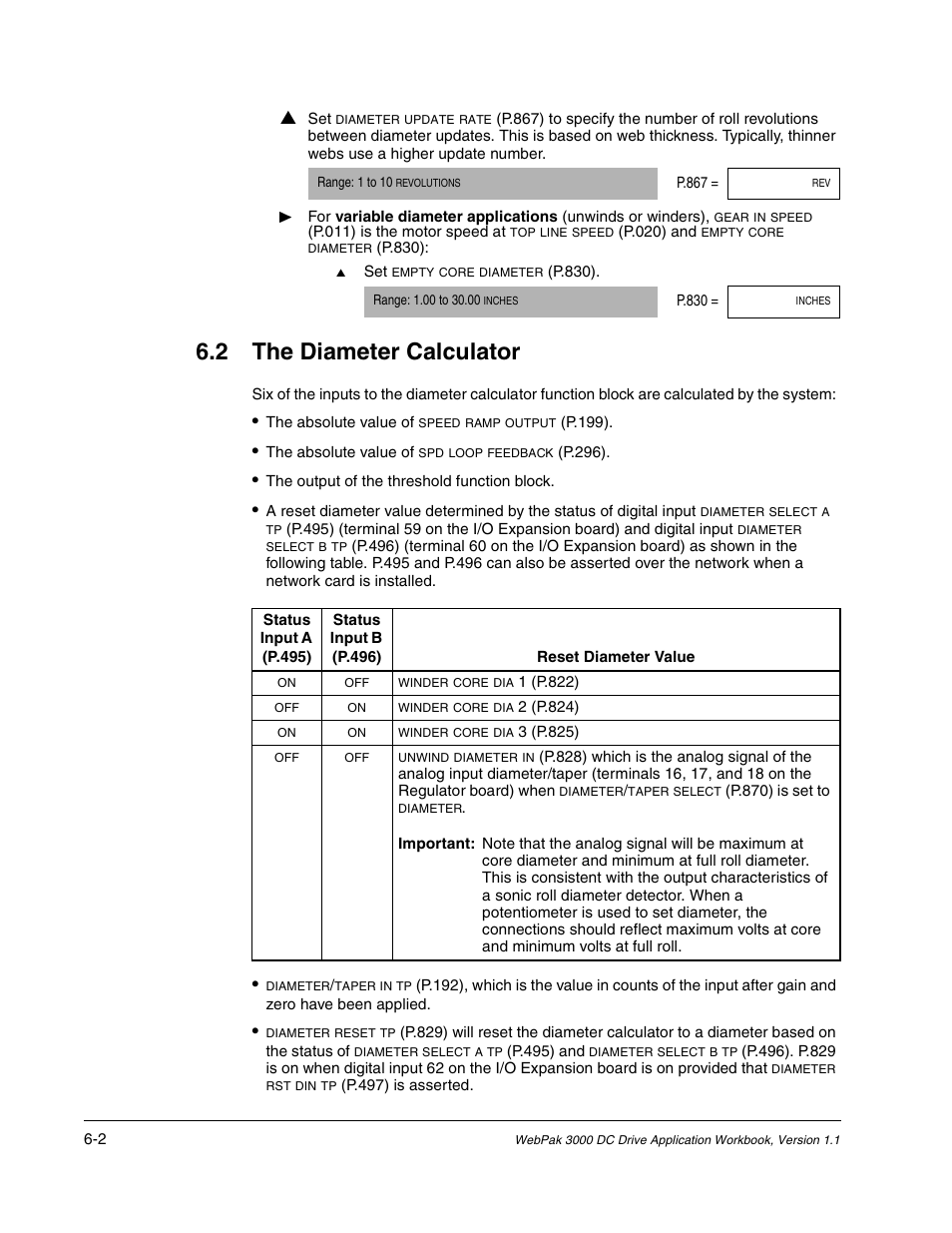 The diameter calculator, 2 the diameter calculator | Rockwell Automation WebPak 3000  DC Drive Application Workbook Version 1.1 User Manual | Page 42 / 108