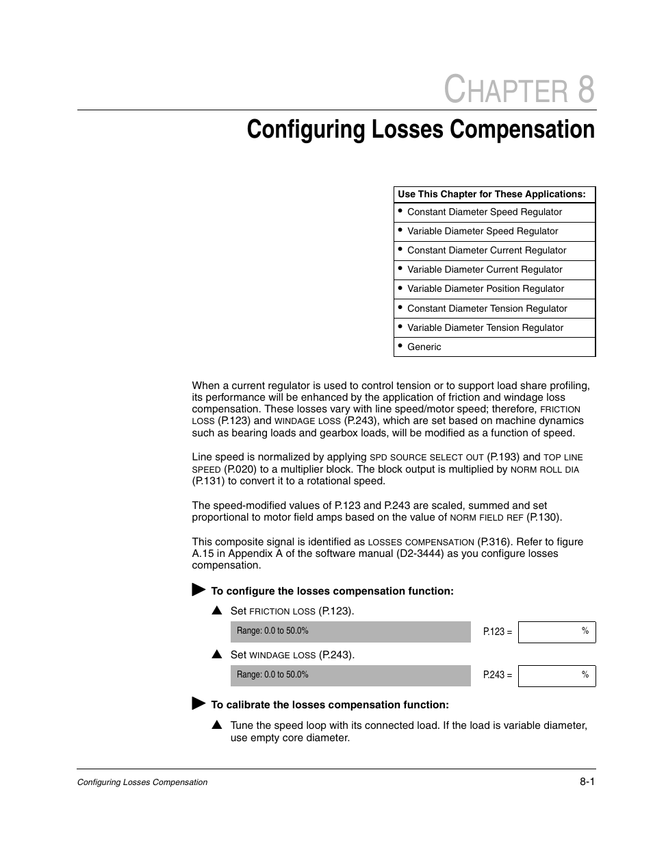 Configuring losses compensation, Hapter | Rockwell Automation WebPak 3000  DC Drive Application Workbook Version 1.1 User Manual | Page 49 / 108
