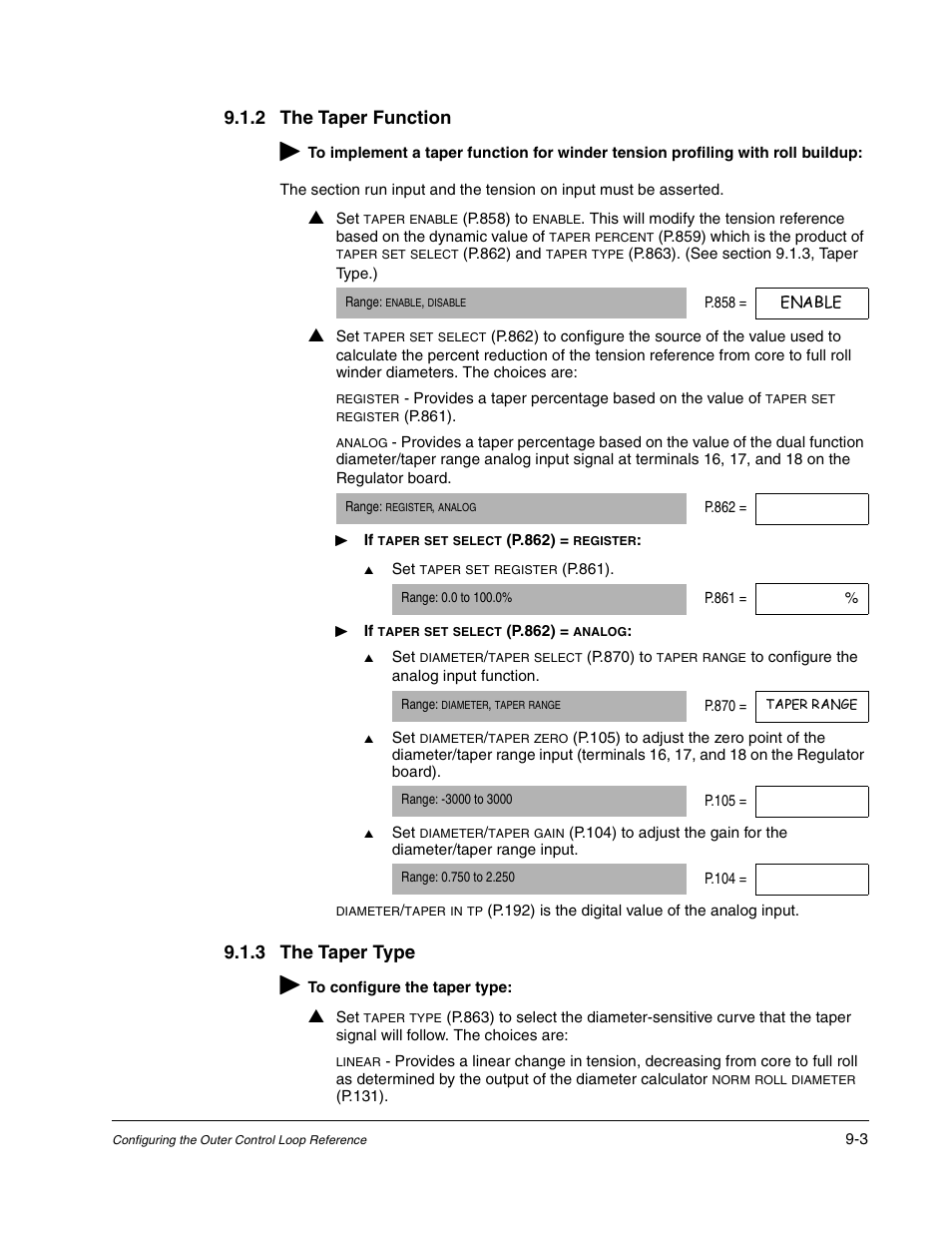 2 the taper function þ, 3 the taper type þ | Rockwell Automation WebPak 3000  DC Drive Application Workbook Version 1.1 User Manual | Page 53 / 108