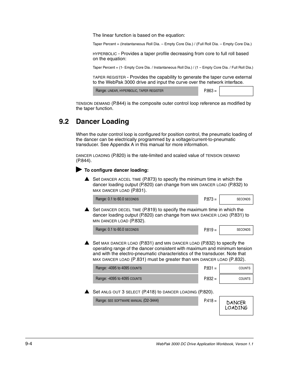 Dancer loading, 2 dancer loading | Rockwell Automation WebPak 3000  DC Drive Application Workbook Version 1.1 User Manual | Page 54 / 108