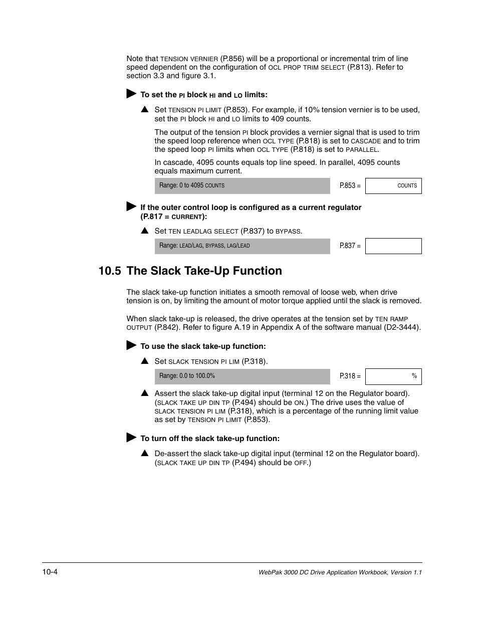 The slack take-up function, 5 the slack take-up function | Rockwell Automation WebPak 3000  DC Drive Application Workbook Version 1.1 User Manual | Page 60 / 108