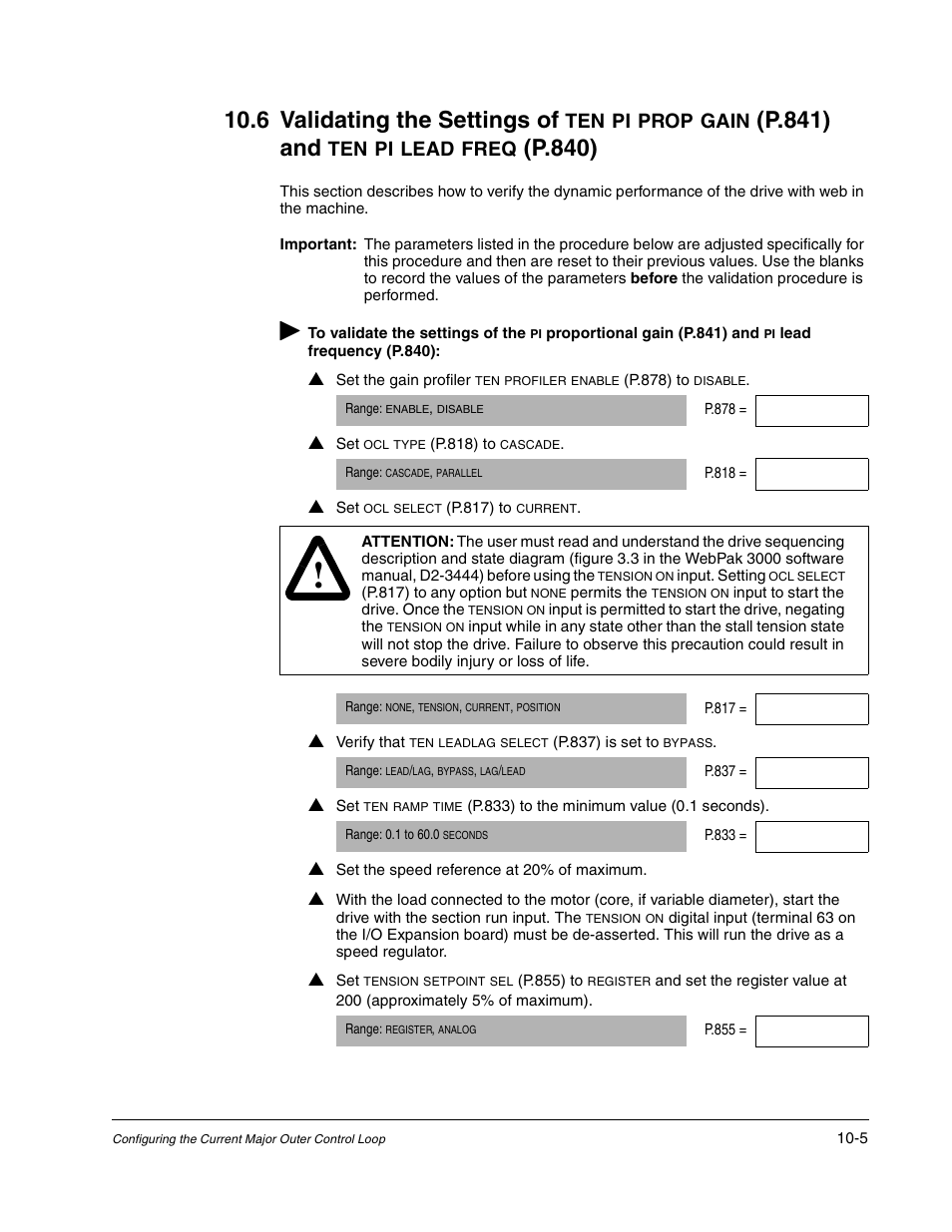 6 validating the settings of, P.841) and, P.840) | Prop, Gain, Lead, Freq | Rockwell Automation WebPak 3000  DC Drive Application Workbook Version 1.1 User Manual | Page 61 / 108