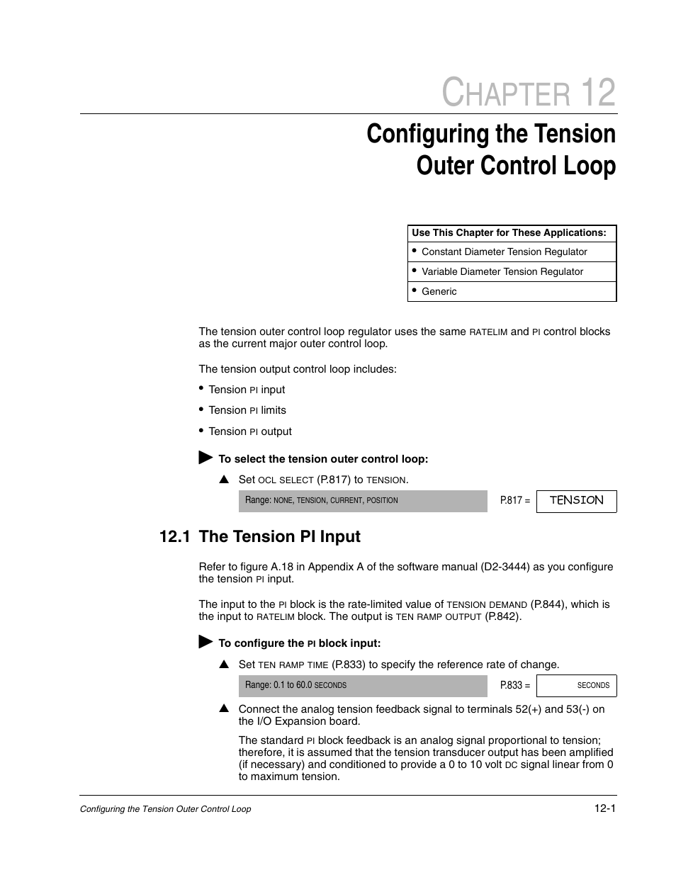 Configuring the tension outer control loop, The tension pi input, Hapter | 1 the tension pi input | Rockwell Automation WebPak 3000  DC Drive Application Workbook Version 1.1 User Manual | Page 69 / 108