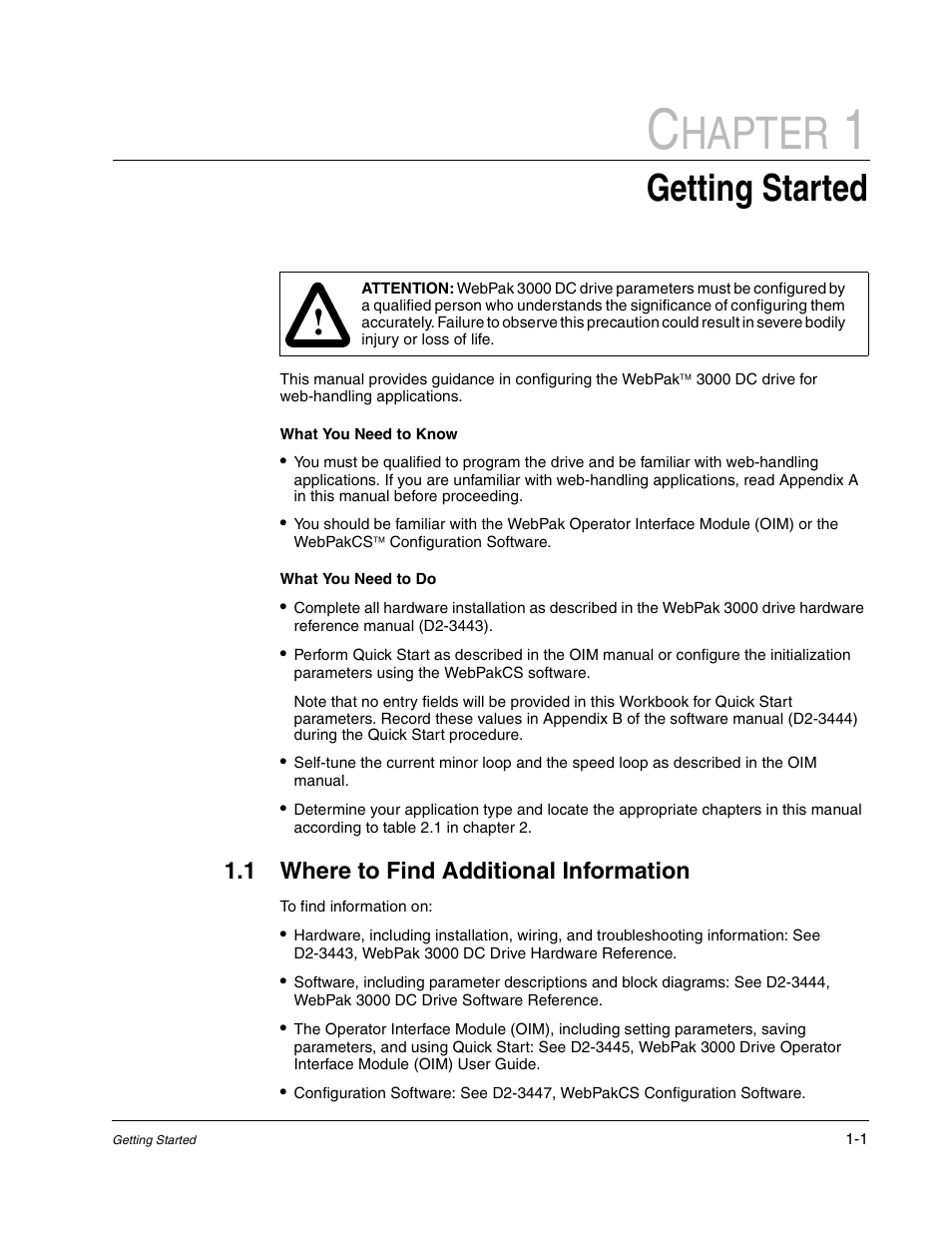 Getting started, Where to find additional information, Hapter | Rockwell Automation WebPak 3000  DC Drive Application Workbook Version 1.1 User Manual | Page 7 / 108