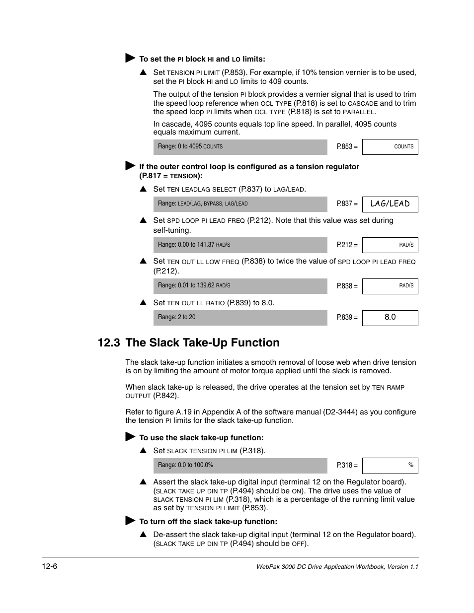 The slack take-up function, 3 the slack take-up function | Rockwell Automation WebPak 3000  DC Drive Application Workbook Version 1.1 User Manual | Page 74 / 108