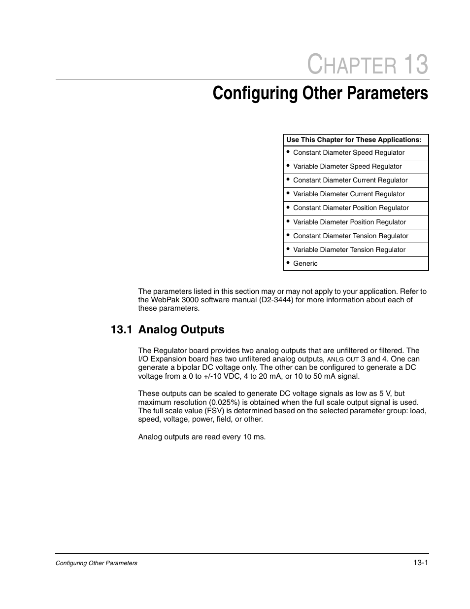 Configuring other parameters, Analog outputs, Hapter | 1 analog outputs | Rockwell Automation WebPak 3000  DC Drive Application Workbook Version 1.1 User Manual | Page 75 / 108