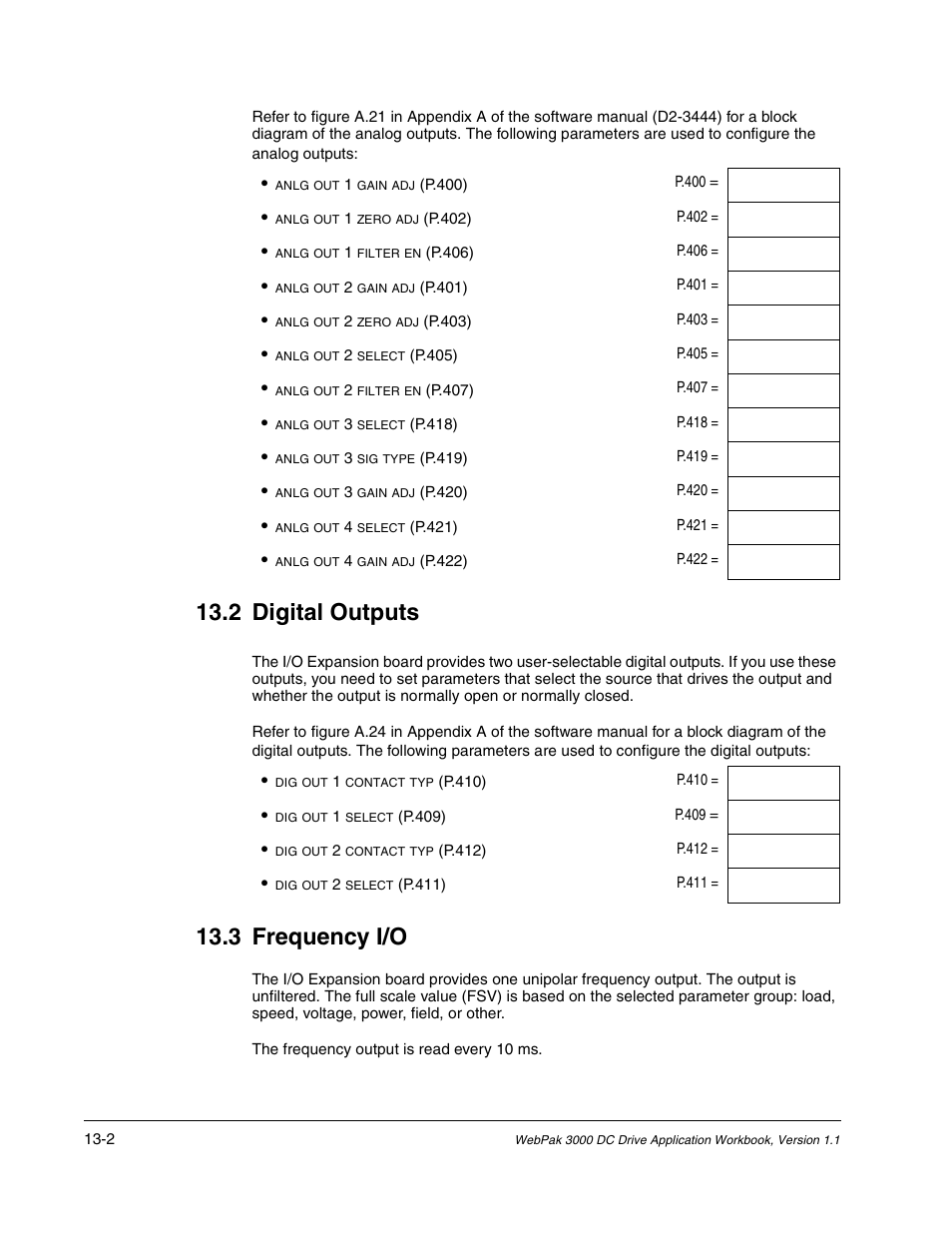 Digital outputs, Frequency i/o, 2 digital outputs | 3 frequency i/o | Rockwell Automation WebPak 3000  DC Drive Application Workbook Version 1.1 User Manual | Page 76 / 108