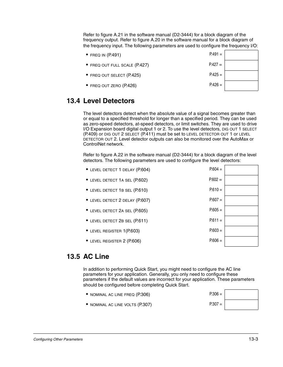 Level detectors, Ac line, 4 level detectors | 5 ac line | Rockwell Automation WebPak 3000  DC Drive Application Workbook Version 1.1 User Manual | Page 77 / 108