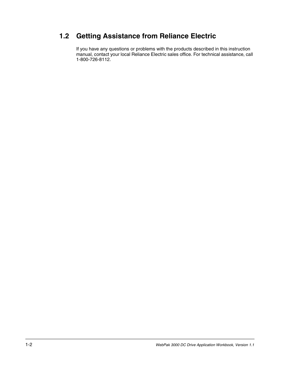 Getting assistance from reliance electric, 2 getting assistance from reliance electric | Rockwell Automation WebPak 3000  DC Drive Application Workbook Version 1.1 User Manual | Page 8 / 108