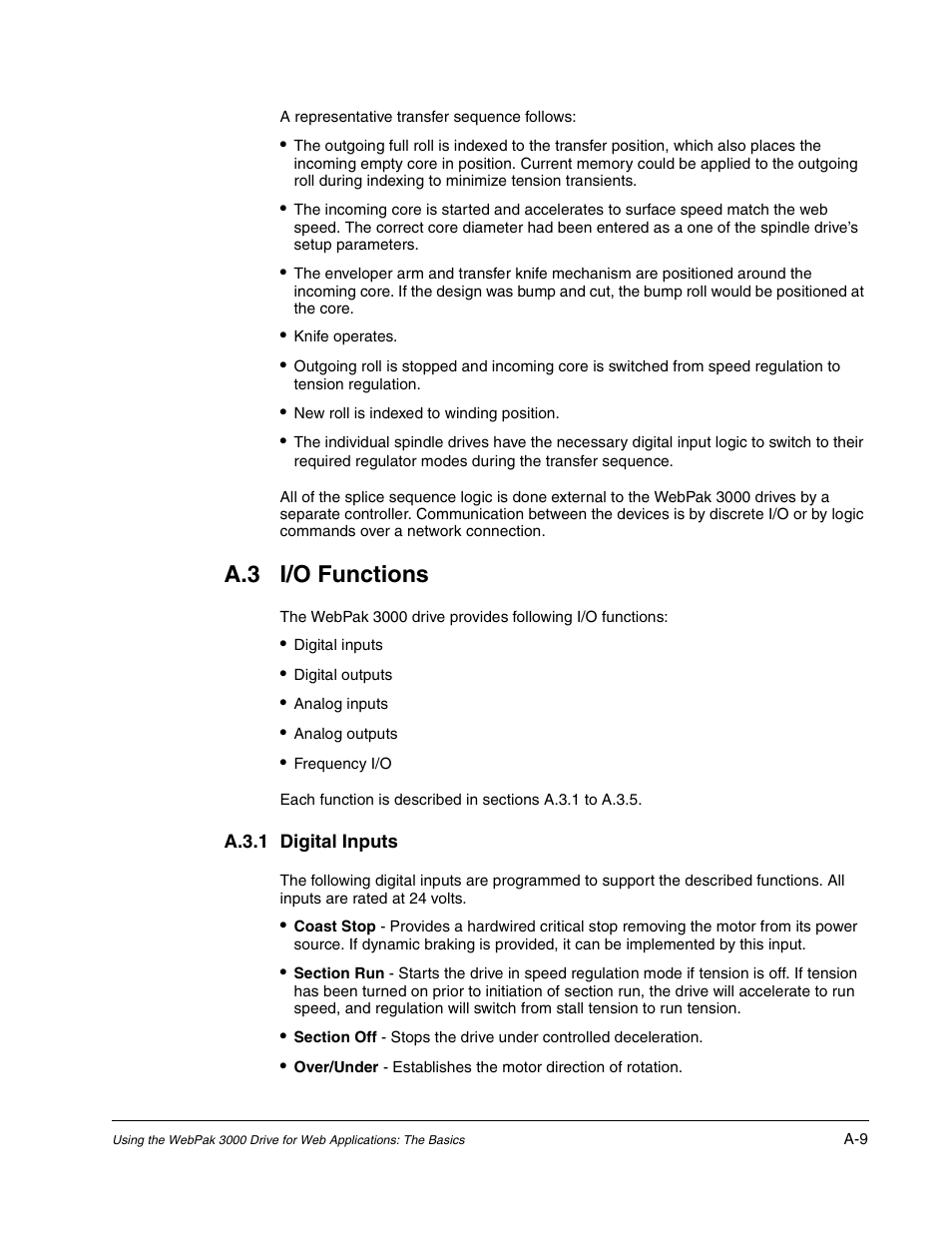 A.3 i/o functions | Rockwell Automation WebPak 3000  DC Drive Application Workbook Version 1.1 User Manual | Page 87 / 108