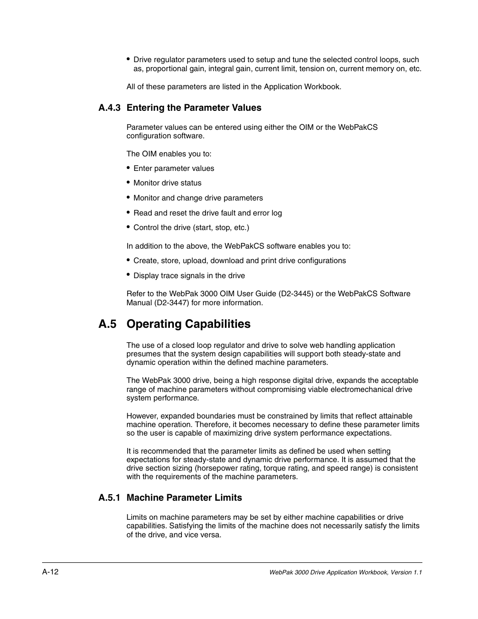 A.5 operating capabilities | Rockwell Automation WebPak 3000  DC Drive Application Workbook Version 1.1 User Manual | Page 90 / 108