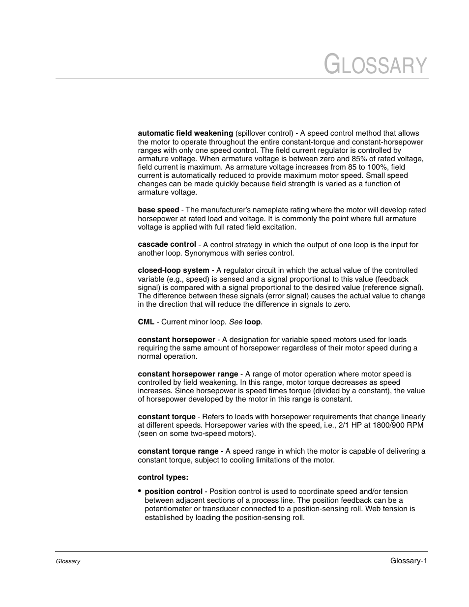 Glossary, Lossary | Rockwell Automation WebPak 3000  DC Drive Application Workbook Version 1.1 User Manual | Page 93 / 108