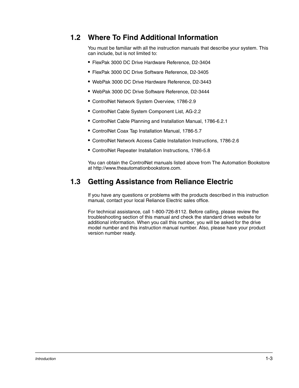 2 where to find additional information, 3 getting assistance from reliance electric | Rockwell Automation Flex/WebPak 3000 DC Drive ControlNet, Network Communication Board, 915FK2101 User Manual | Page 11 / 100