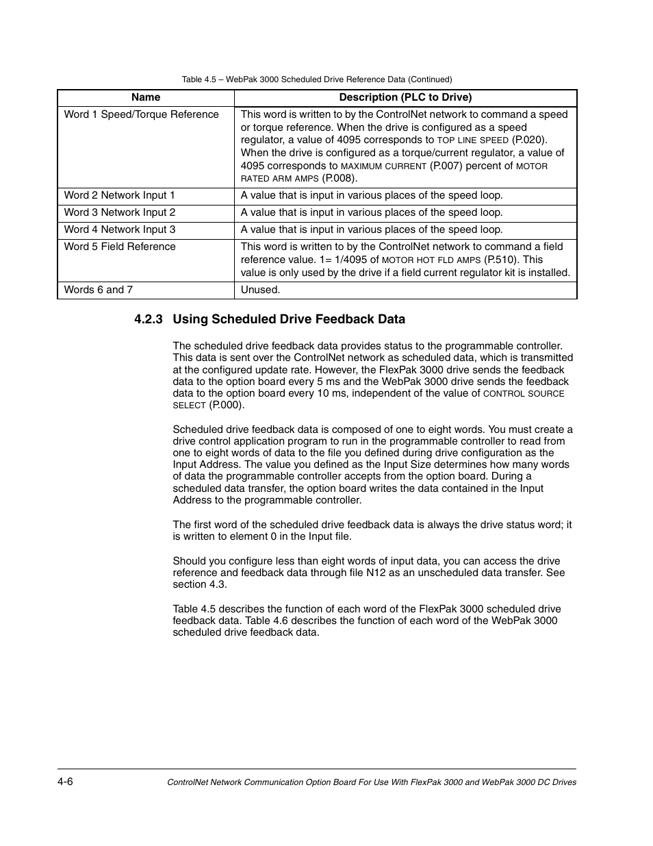 3 using scheduled drive feedback data | Rockwell Automation Flex/WebPak 3000 DC Drive ControlNet, Network Communication Board, 915FK2101 User Manual | Page 28 / 100