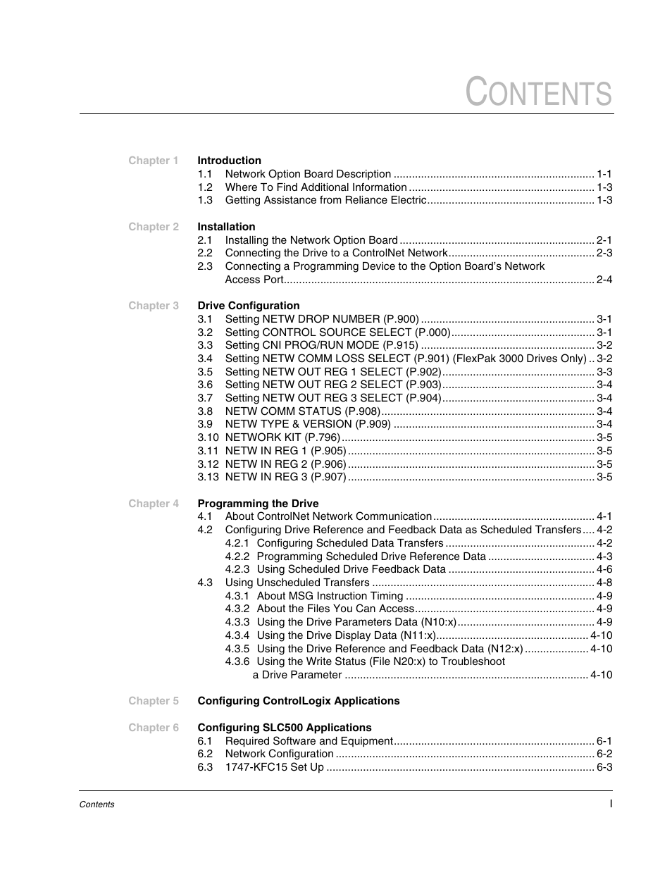 Ontents | Rockwell Automation Flex/WebPak 3000 DC Drive ControlNet, Network Communication Board, 915FK2101 User Manual | Page 3 / 100