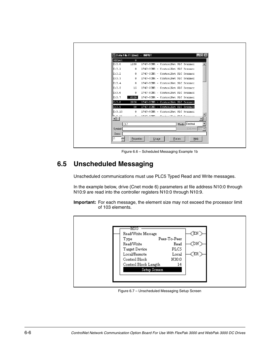 5 unscheduled messaging | Rockwell Automation Flex/WebPak 3000 DC Drive ControlNet, Network Communication Board, 915FK2101 User Manual | Page 50 / 100