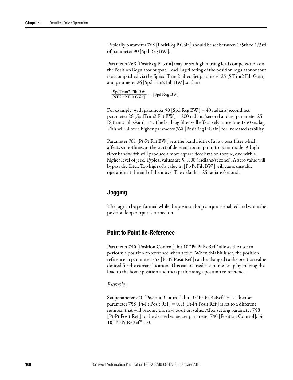 Jogging point to point re-reference, Jogging, Point to point re-reference | Rockwell Automation 20D PowerFlex 700S AC Drives with Phase II Control Reference Manual User Manual | Page 100 / 218