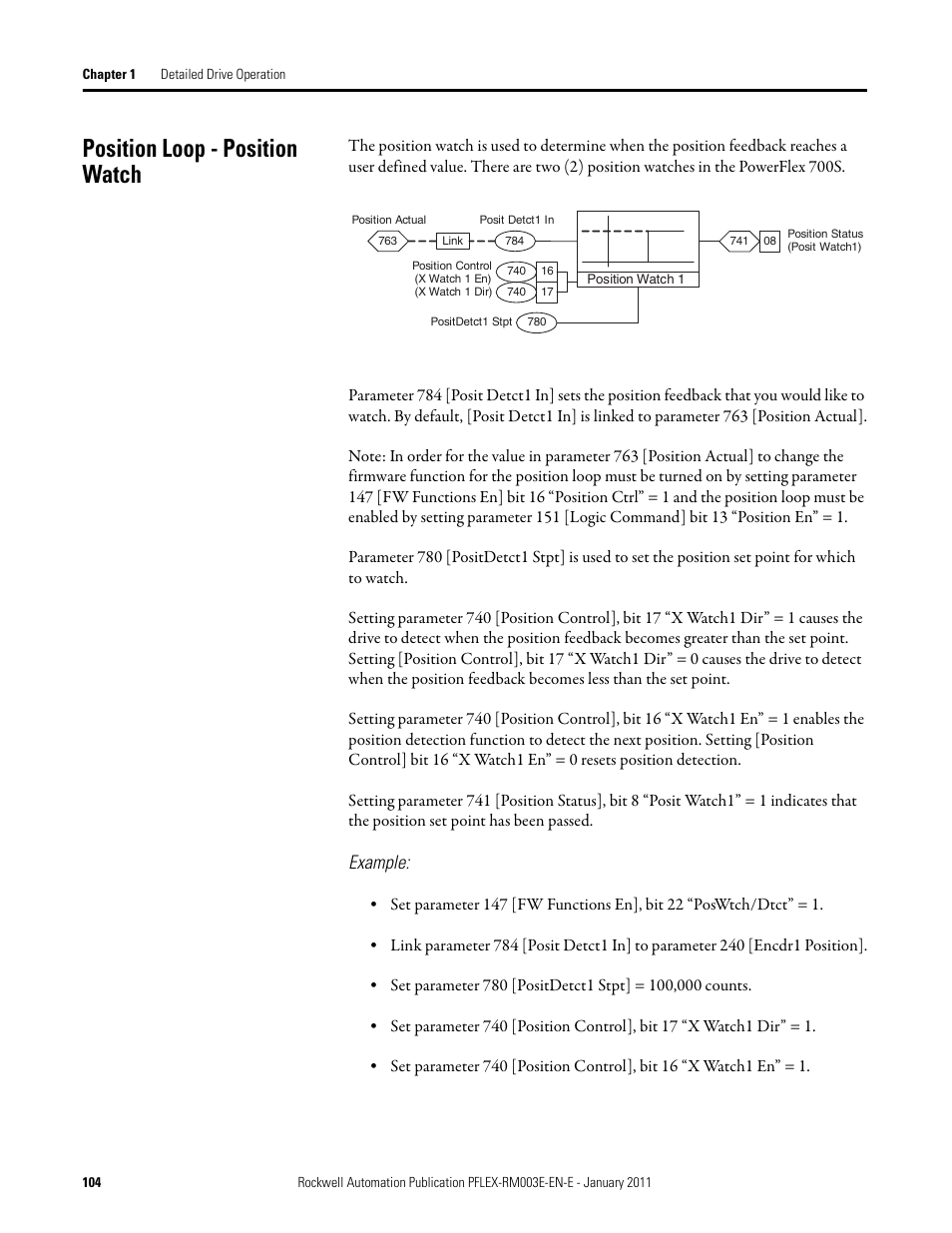 Position loop - position watch, Example | Rockwell Automation 20D PowerFlex 700S AC Drives with Phase II Control Reference Manual User Manual | Page 104 / 218