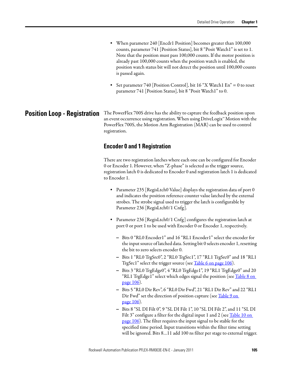 Position loop - registration, Encoder 0 and 1 registration | Rockwell Automation 20D PowerFlex 700S AC Drives with Phase II Control Reference Manual User Manual | Page 105 / 218