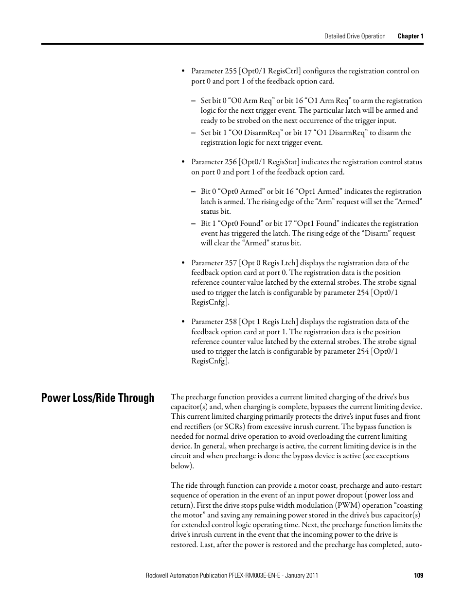 Power loss/ride through | Rockwell Automation 20D PowerFlex 700S AC Drives with Phase II Control Reference Manual User Manual | Page 109 / 218