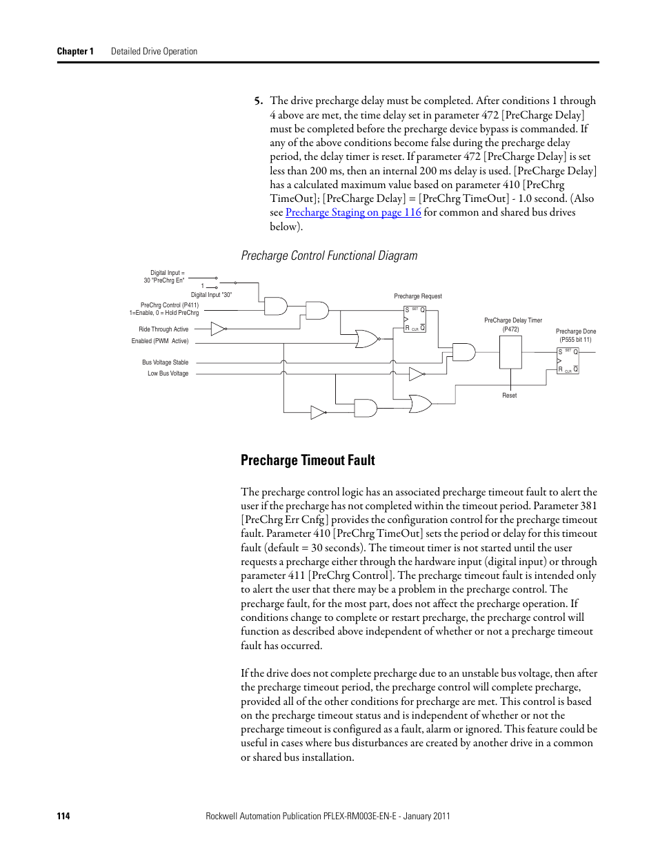 Precharge timeout fault, Precharge control functional diagram | Rockwell Automation 20D PowerFlex 700S AC Drives with Phase II Control Reference Manual User Manual | Page 114 / 218
