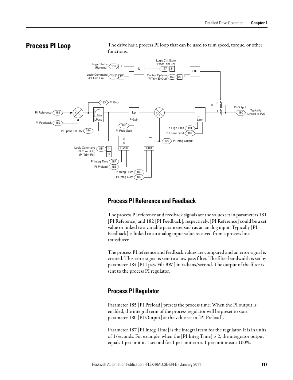 Process pi loop, Process pi reference and feedback, Process pi regulator | Rockwell Automation 20D PowerFlex 700S AC Drives with Phase II Control Reference Manual User Manual | Page 117 / 218