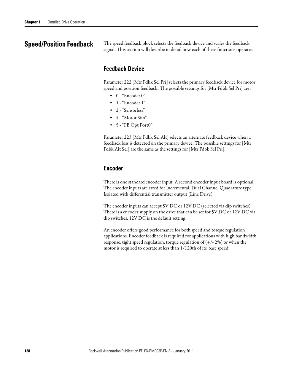 Speed/position feedback, Feedback device encoder, Feedback device | Encoder | Rockwell Automation 20D PowerFlex 700S AC Drives with Phase II Control Reference Manual User Manual | Page 128 / 218