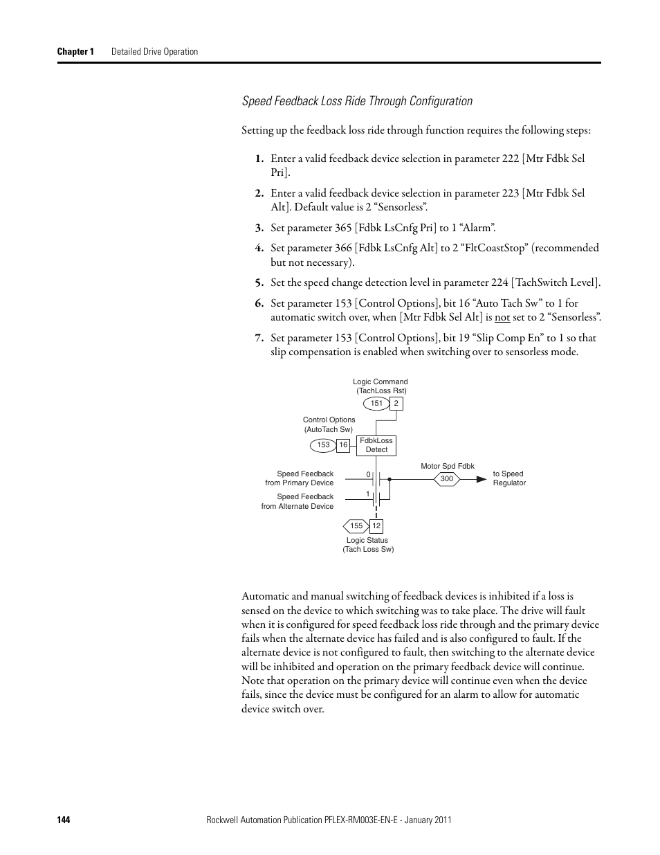 Speed feedback loss ride through configuration | Rockwell Automation 20D PowerFlex 700S AC Drives with Phase II Control Reference Manual User Manual | Page 144 / 218