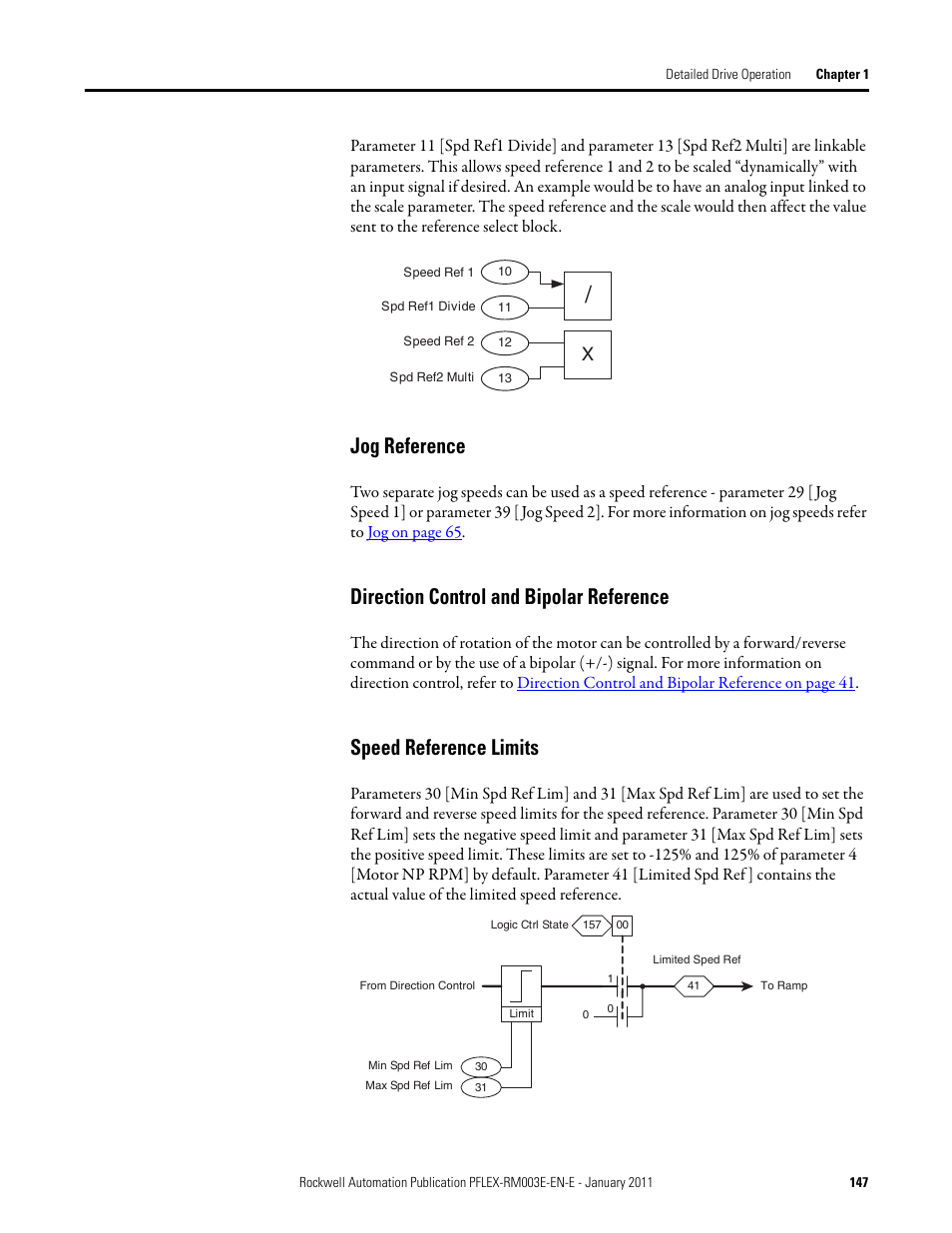 Speed reference limits, Jog reference, Direction control and bipolar reference | Rockwell Automation 20D PowerFlex 700S AC Drives with Phase II Control Reference Manual User Manual | Page 147 / 218